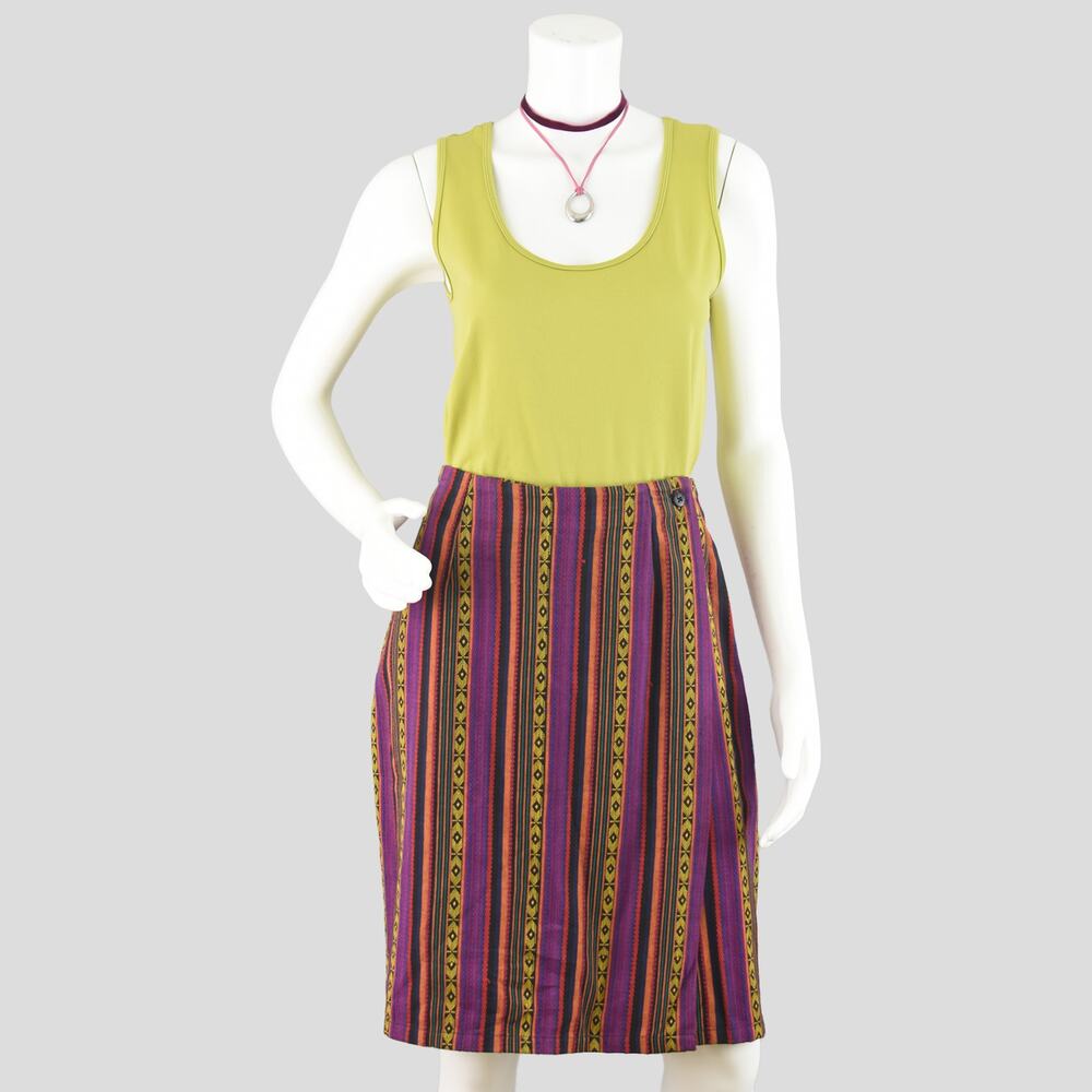 Vintage 90s Wrap Skirt, Colorful Aztec Hippie, Women's Medium, 32" Waist
